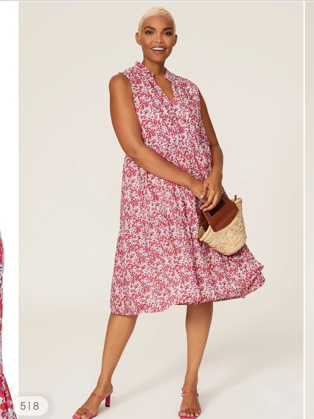 J. Crew Pink Red Floral Sleeveless Midi Dress